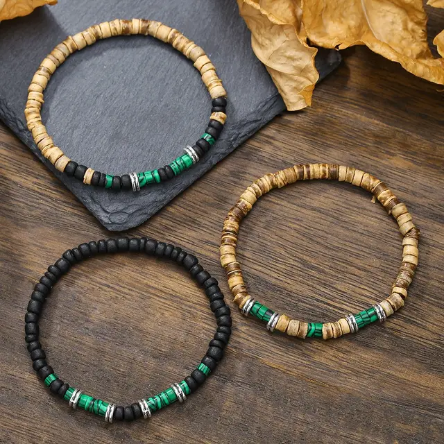Retro Men's Coconut Wood Multi Layer Stackable Bracelet Set Zj13079 - Shop at LoveMi