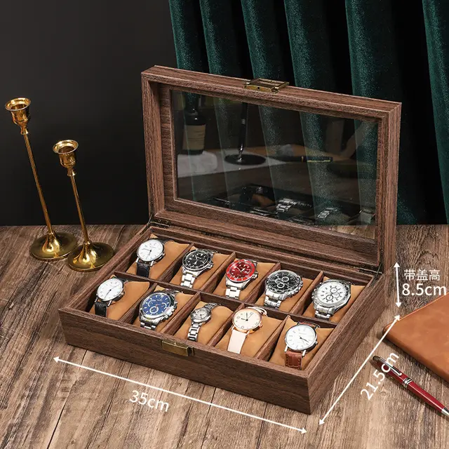 Household Portable Retro Wood Grain PU Leather Watch Storage Box Wood Grain Leather - Shop at LoveMi
