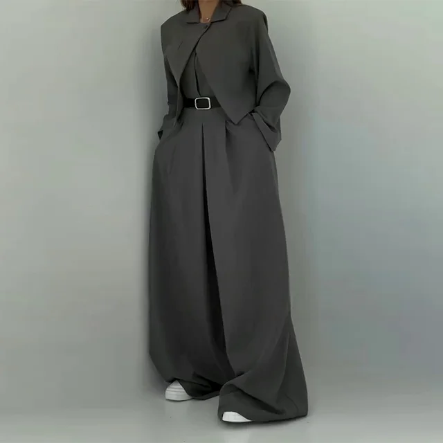 Women's Jumpsuit Long Sleeve Short Suit Two piece Set Dark Gray - Shop at LoveMi
