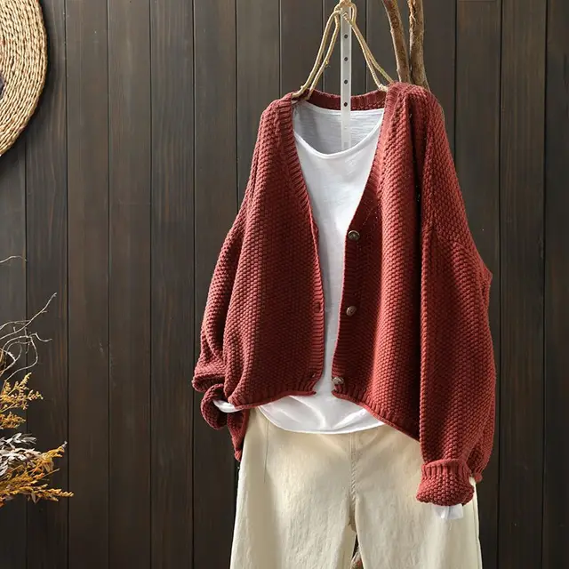 Women's Solid Color Cardigan Embroidered Red - Shop at LoveMi