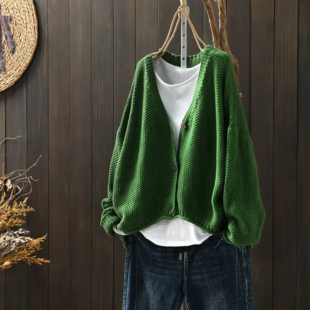 Women's Solid Color Cardigan Green - Shop at LoveMi