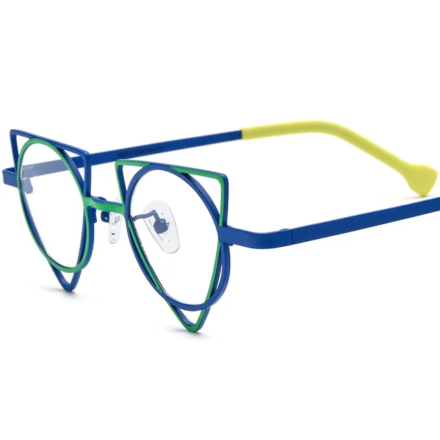 Colored Cat eye Ultra light Pure Titanium Myopia Glasses Green And Blue Frame C5 - Shop at LoveMi