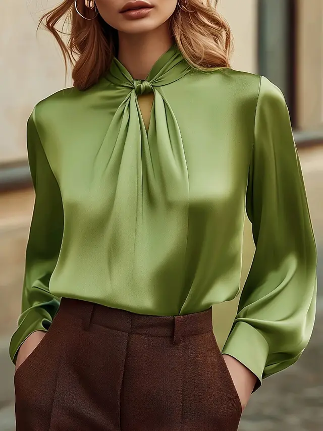 Fashionable And Stylish Hollow out Long Sleeve Versatile Niche Chic Shirt Green - Shop at LoveMi