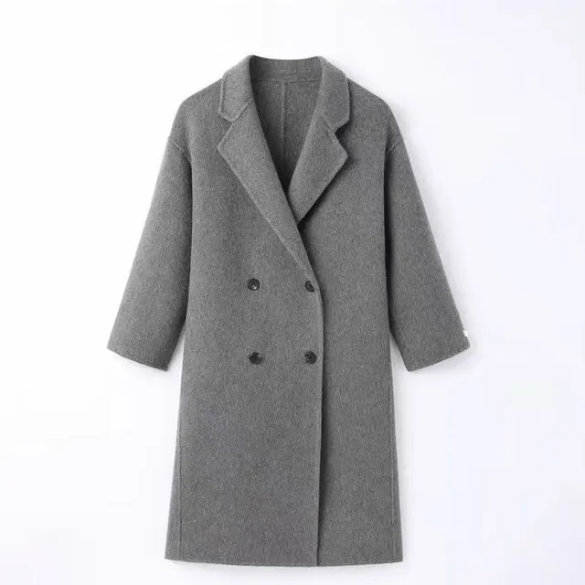 Long Cashmere Double faced Wool Coat For Women Gray - Shop at LoveMi