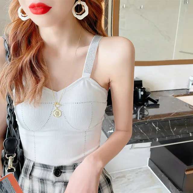 Heavy duty Diamond encrusted Sleeveless Innerwear With A Beautiful Back White - Shop at LoveMi