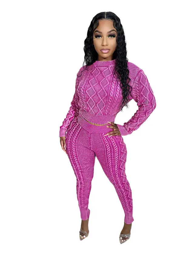 Women's Washable Vintage Knit Diamond Pattern Cable Sweater Set Red - Shop at LoveMi