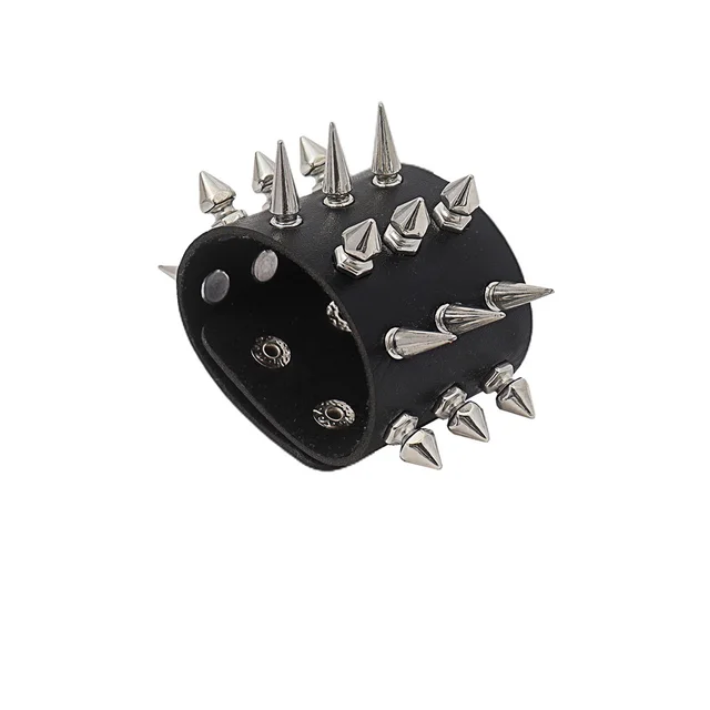 Punk Style Gothic Personality Long And Short Rivet PU Leather Bracelet Black - Shop at LoveMi