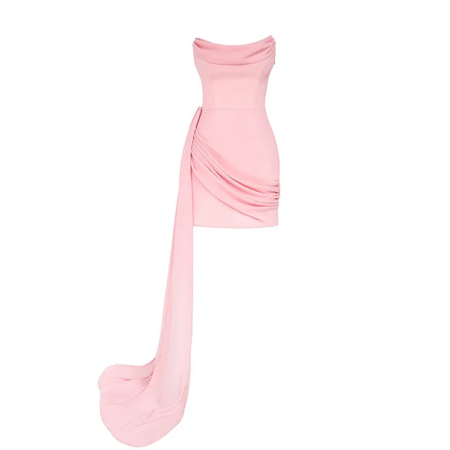 Off-the-shoulder Sleeveless Bodycon Dress Short Lady's Formal In Socialite Style - Pink