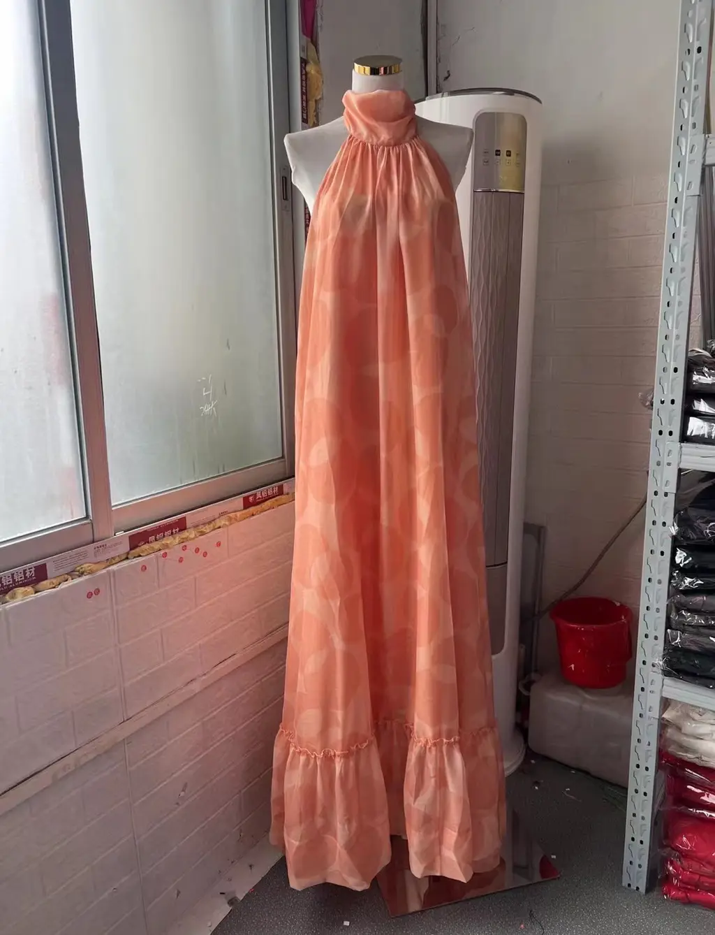 Back Beach Chiffon Vacation Print Dress - Pinky Orange - View 1