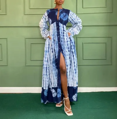 Elegant Printed Sexy Printed Button up Cardigan Dress Blue - Shop at LoveMi