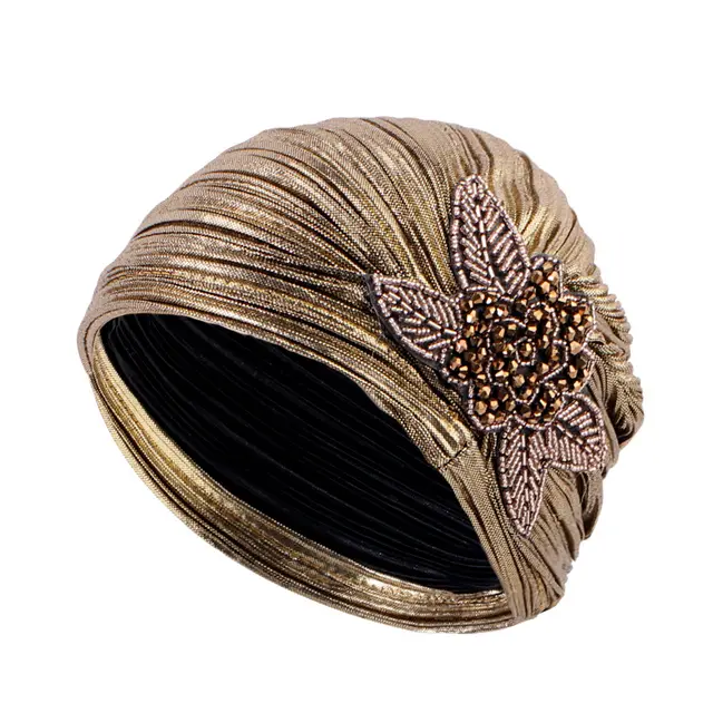 Women's Casual Pleated Ethnic Fabric Headscarf Deep Gold - Shop at LoveMi