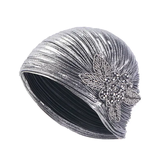 Women's Casual Pleated Ethnic Fabric Headscarf Silver - Shop at LoveMi