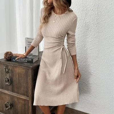 Women's Fashion Casual Dress Solid Color Apricot - Shop at LoveMi