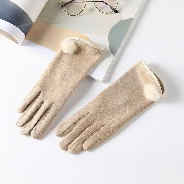 Women's Winter Fashion Korean Style Autumn Winter Fleece Warm Gloves Beige - Shop at LoveMi