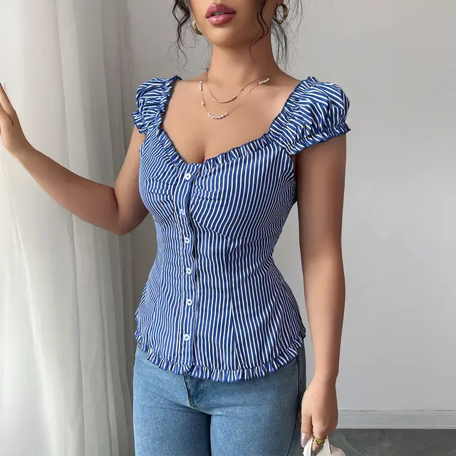Elegant And Versatile Striped Cardigan Top Dark Blue - Shop at LoveMi