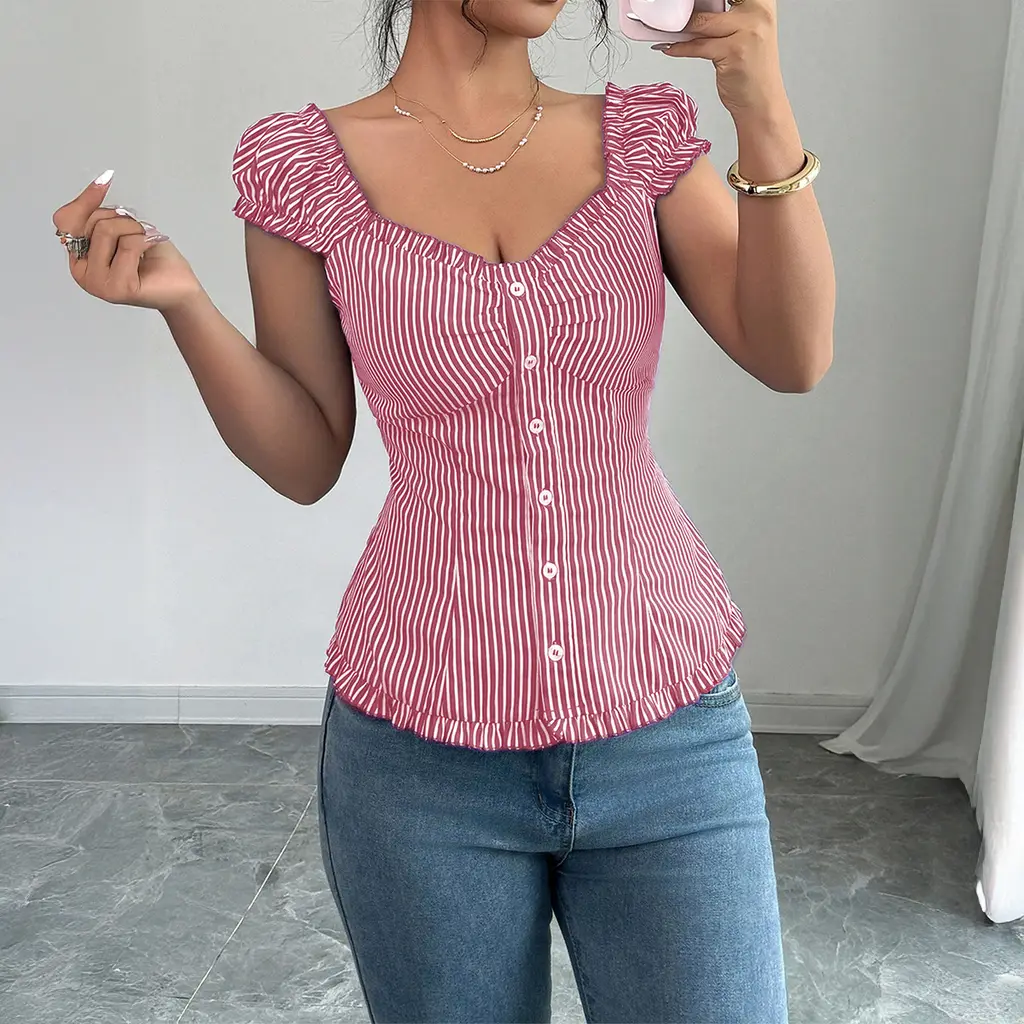Elegant And Versatile Striped Cardigan Top - Wine Red