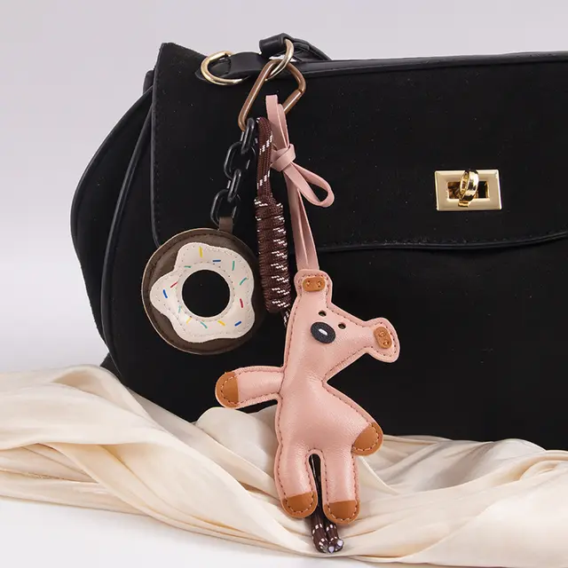 Leather Bear Bag Charm Donut Miu style Keychain Pink - Shop at LoveMi