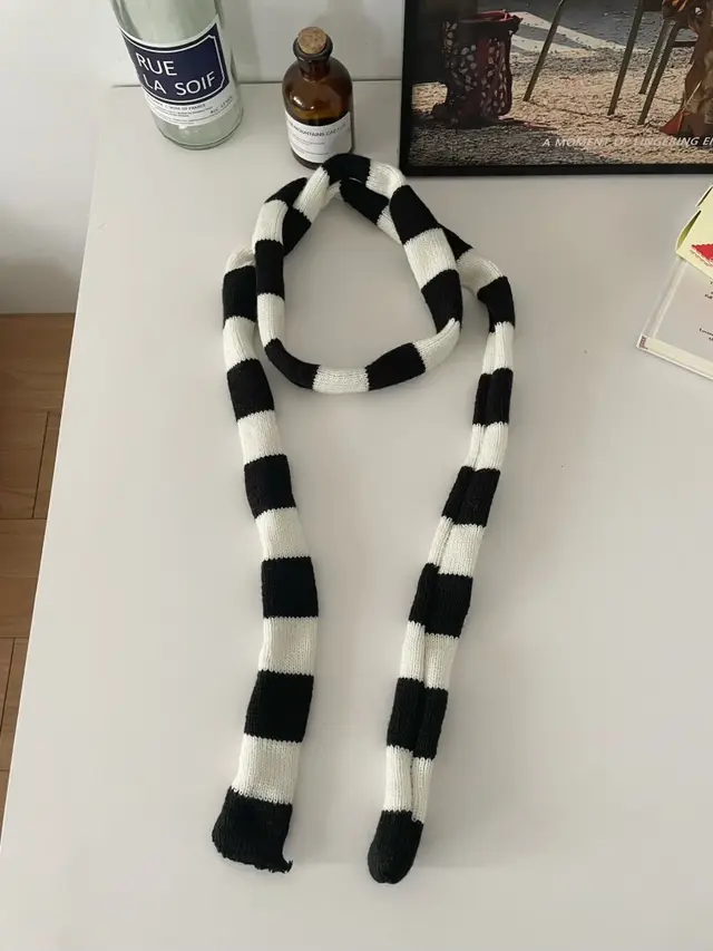Black And White Striped Thickened Wool Decorative Thin Scarf Wide Stripe - Shop at LoveMi