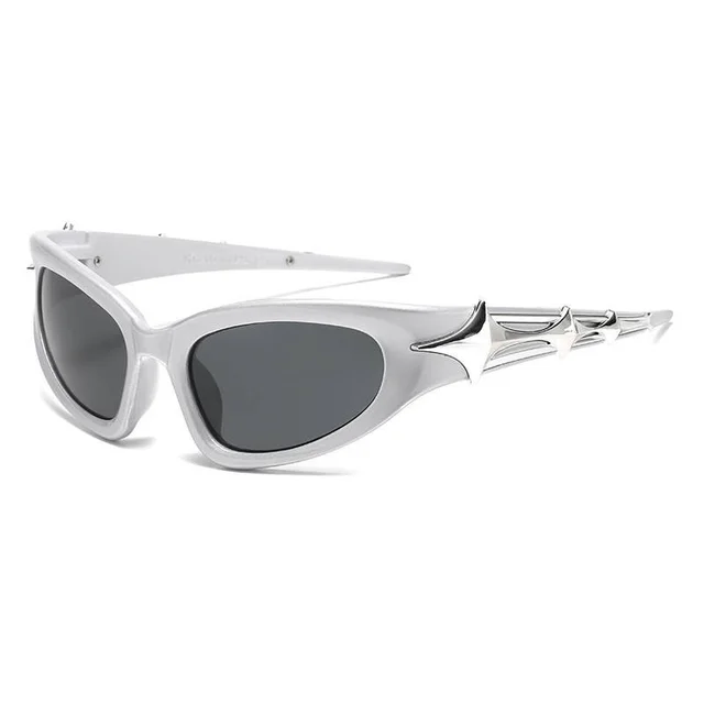 Retro Cat eye Sunglasses For Women Star Sun Glasses Silver Frame Gray Piece - Shop at LoveMi