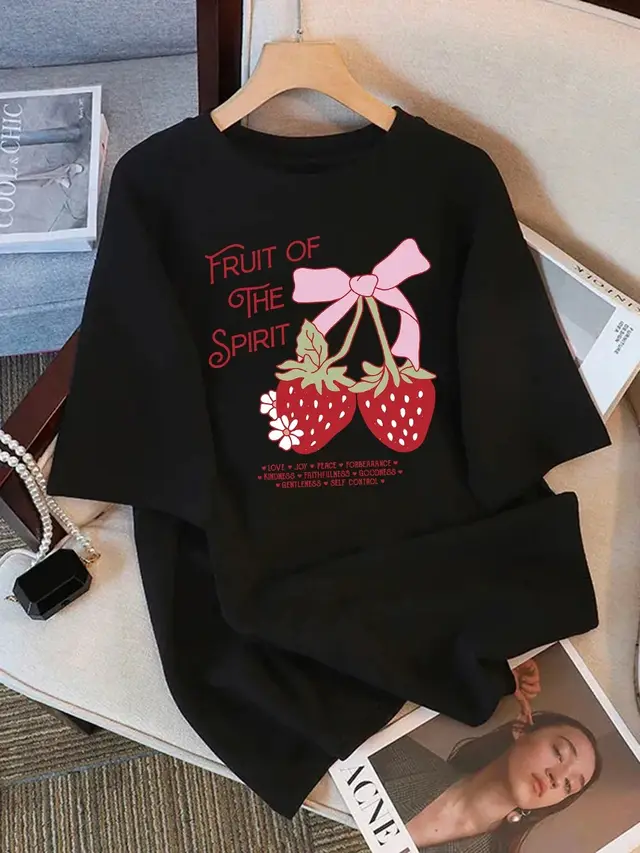 Women's Cotton Fruit flavored Strawberry Print Top Kk1Black - Shop at LoveMi