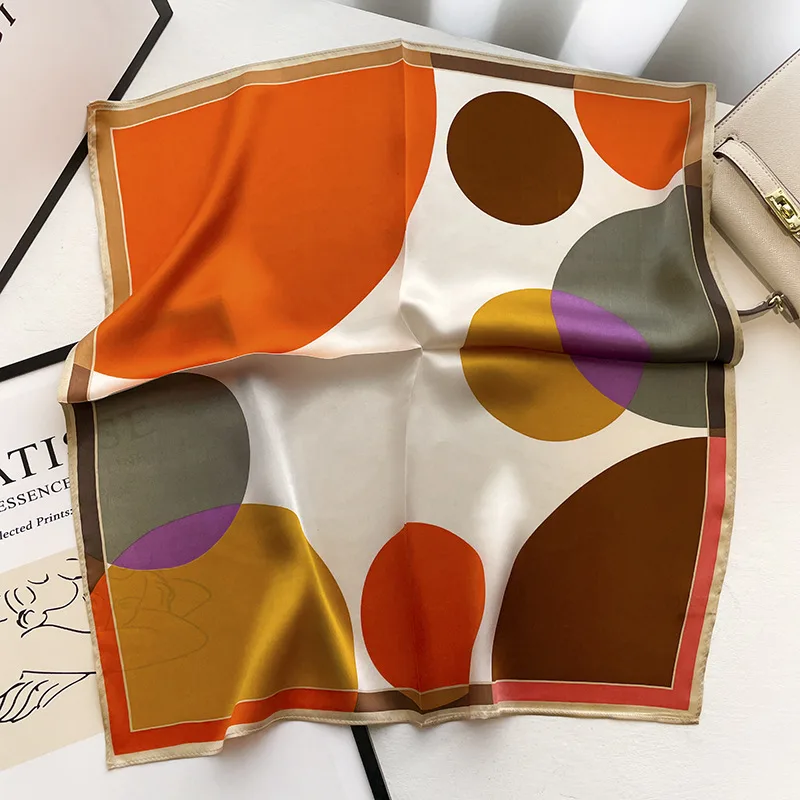 Simple Color blocking Round Geometric Silk Scarf For Women Orange - Shop at LoveMi