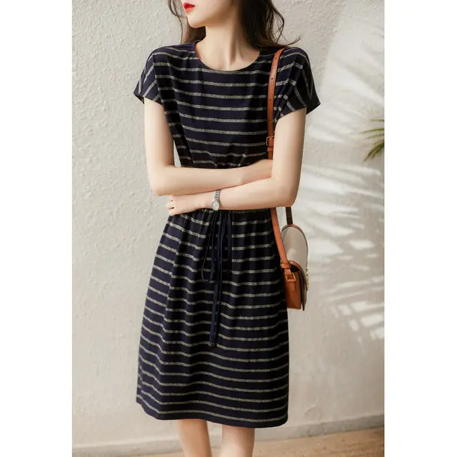 Summer New Vibrant Bright Silk Striped Dress In The Sunshine Golden Stripes - Shop at LoveMi