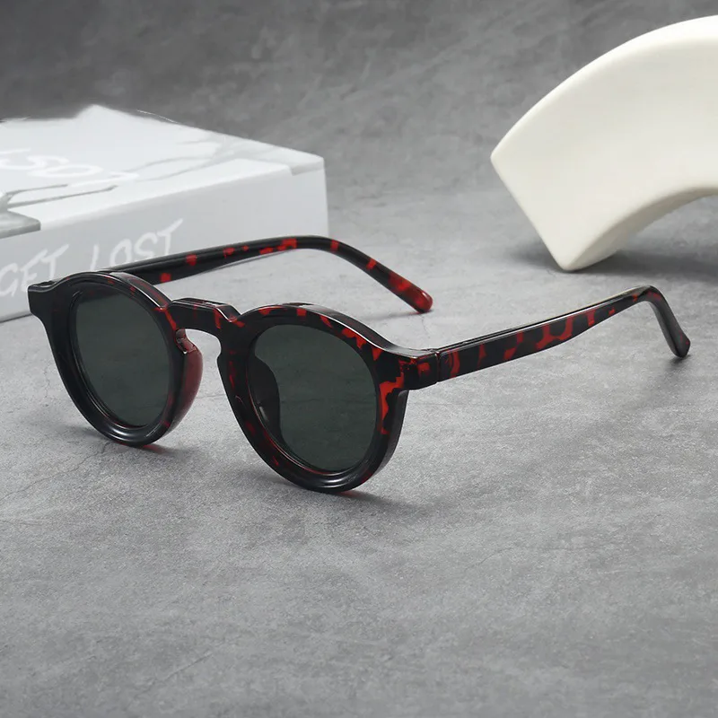 Vintage Round Frame Sunglasses For Women - Blackish Green Piece