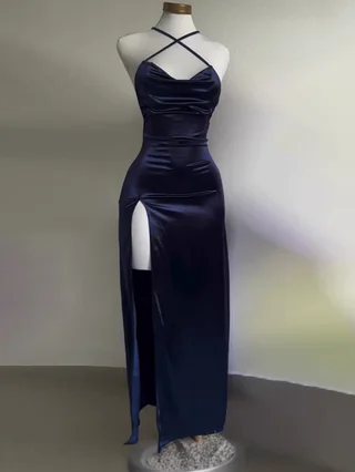 Summer High-end Sense Of Sexy Girl Strap Dress - Navy Blue