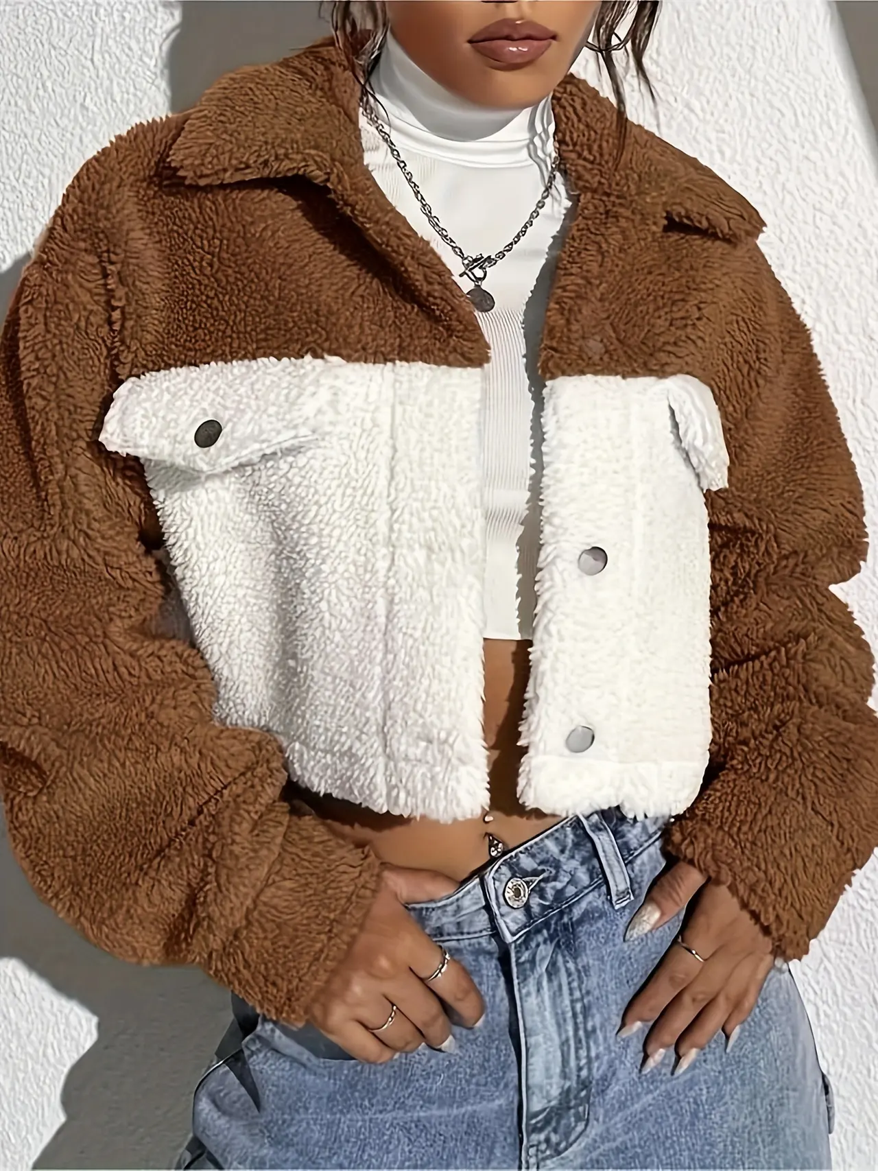 Casual Patchwork Cardigan Lapel Women's Coat - Dark Brown