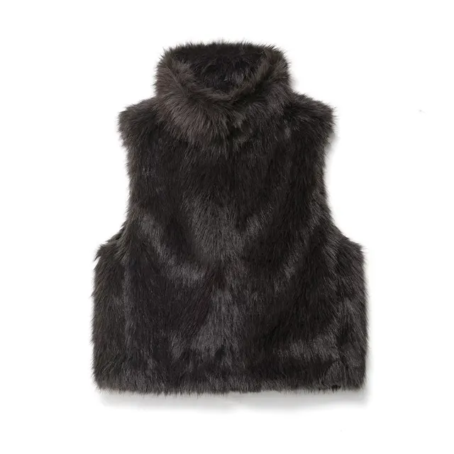 Women's Fashionable Loose Casual Faux Fur Vest Black - Shop at LoveMi