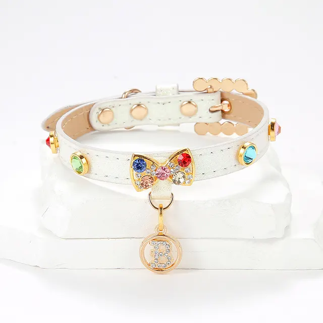 Pet Collar Cat Band With Diamond Alloy Bow White - Shop at LoveMi