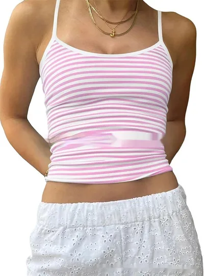 Slim fit Vest Hot And Sexy Inner Wear Or Outerwear Tank Top Pink Stripes - Shop at LoveMi
