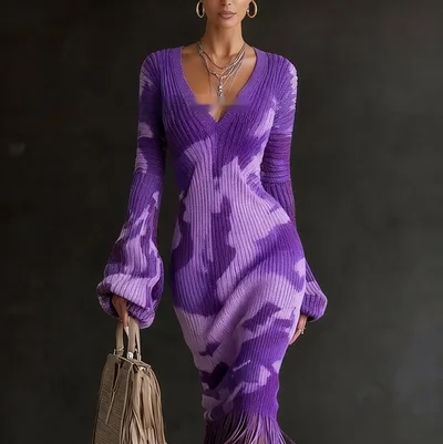 Women's Wool Dress Creative Vintage Print Comfortable Soft Slim Fit 7 Style Xxs - Shop at LoveMi