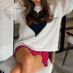 Casual Love Long Sleeve T-shirt Sweater Women's Clothing - White