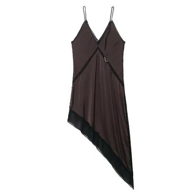 Satin Asymmetrical Midi Dress Women Picture Color Xs - Shop at LoveMi