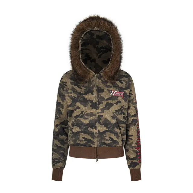 American Retro Camouflage Reversible Detachable Hooded Fur Jacket Camouflage - Shop at LoveMi