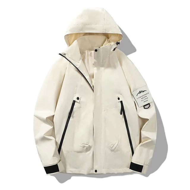 Color blocked Hard shell Outdoor Windbreaker Jacket Fjcsl2518 Ivory White - Shop at LoveMi