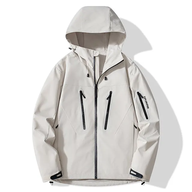 Color blocked Hard shell Outdoor Windbreaker Jacket Fjxh767 Ivory White - Shop at LoveMi