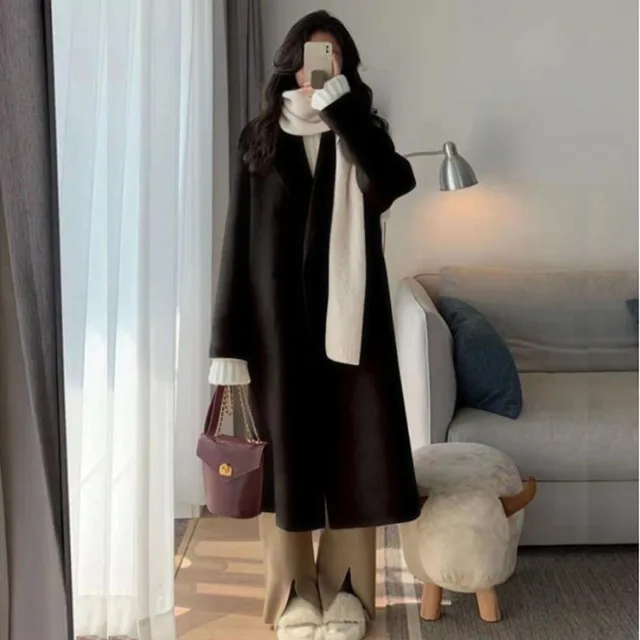 Fashionable Knee length Mid length Wool Coat For Women Black - Shop at LoveMi