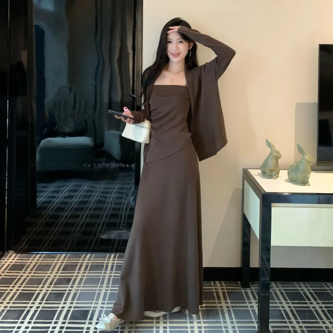 Ladies' Fashion Elegant Dress Small Suit - Coffee Color - View 1