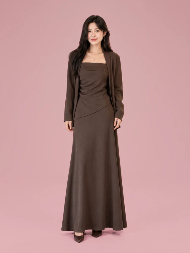 Ladies' Fashion Elegant Dress Small Suit Coffee Color - Shop at LoveMi