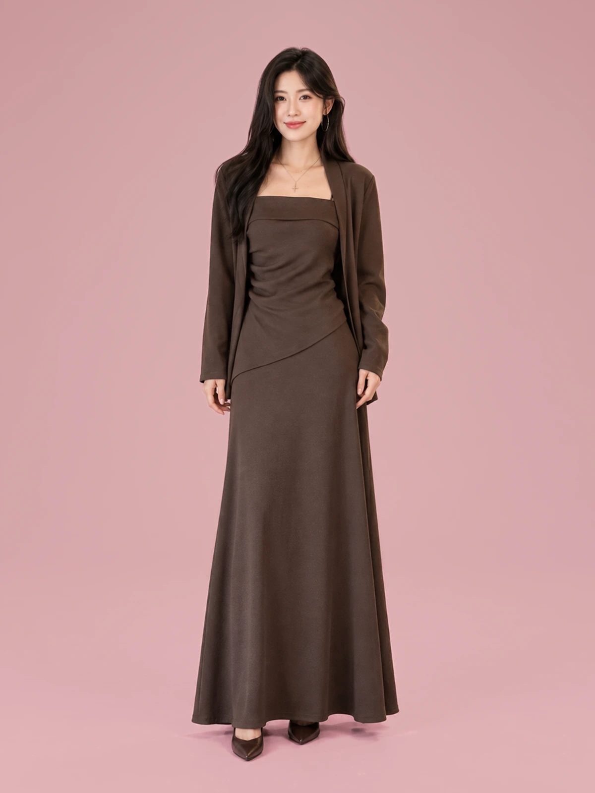 Ladies' Fashion Elegant Dress Small Suit - Coffee Color