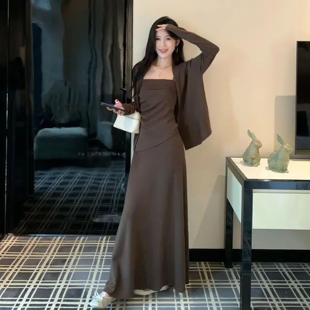 Ladies' Fashion Elegant Dress Small Suit Coffee Color - Shop at LoveMi