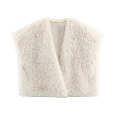 Autumn Fashion Faux Fur Effect Short Vest Beige - Shop at LoveMi