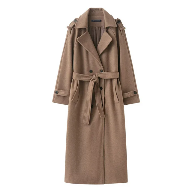 British style Double breasted Long Wool Coat For Women Camel - Shop at LoveMi