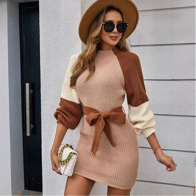 Gentle Temperament Casual Charm Elegant Knitted Short Dress Multicolor - Shop at LoveMi