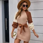 Gentle Temperament Casual Charm Elegant Knitted Short Dress - Multicolor - View 1