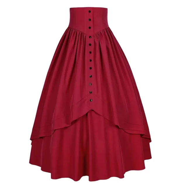 Vintage High waisted Retro Punk Gothic Pleated Skirt Wine Red - Shop at LoveMi