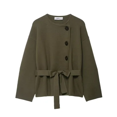 Women's Belted Knit Short Coat Olive - Shop at LoveMi