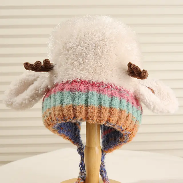 Cute Antler Plush Hat Women's Winter New Style Beige - Shop at LoveMi